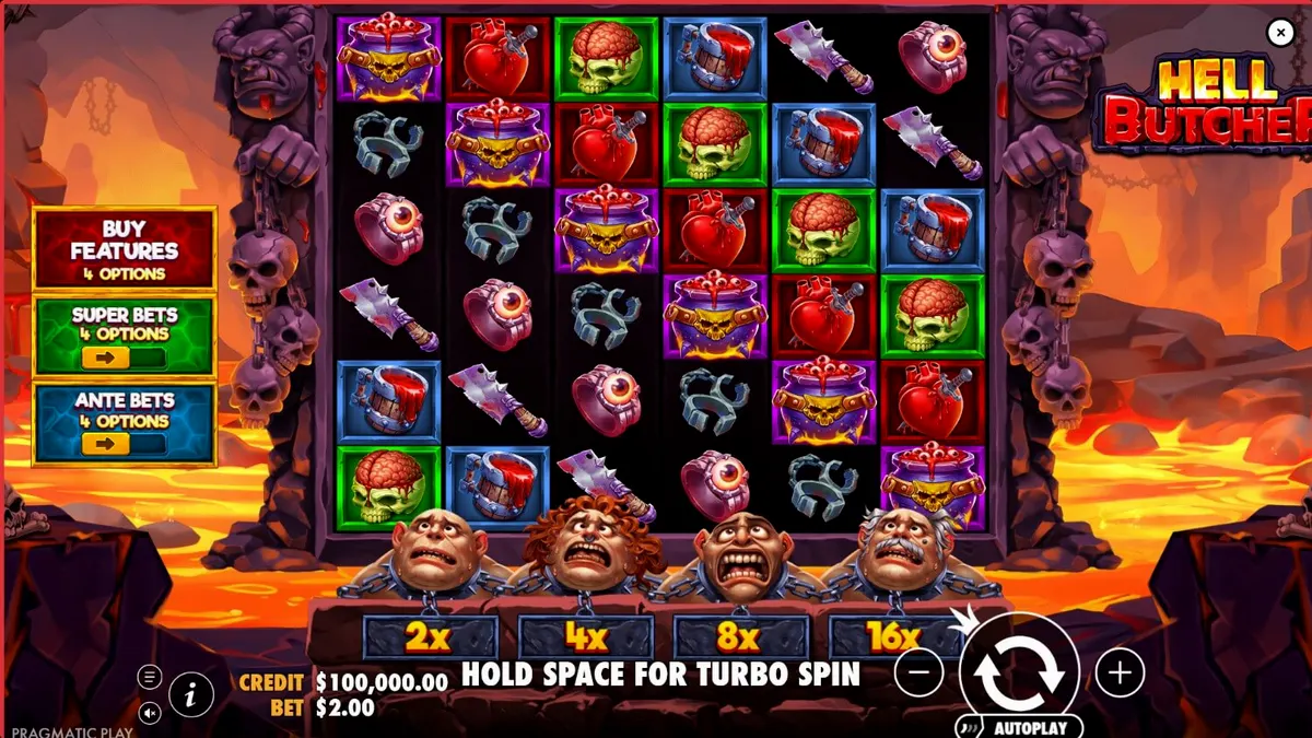 Interface sombria e mecânicas de jogo do slot Hell Butcher